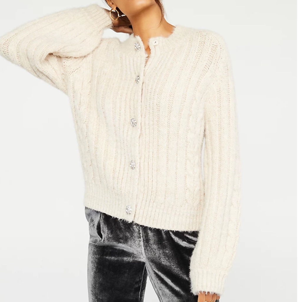 Ann Taylor Jeweled Button Cable Cardigan 548882